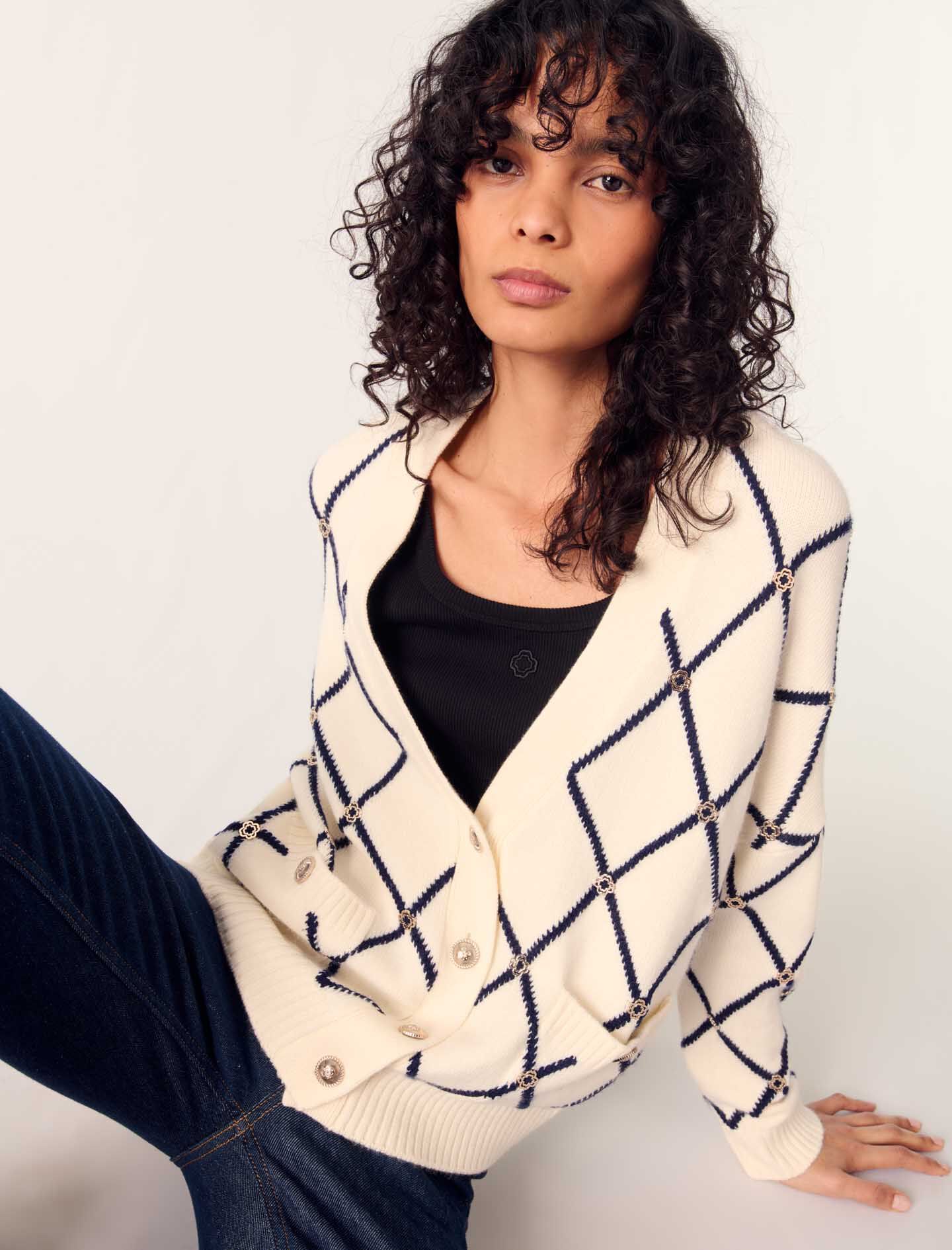 マメMulti Plaid Geometric Cropped Knit Top mame（マメ）の「Multi Plaid Geometric Knit Top（ニット