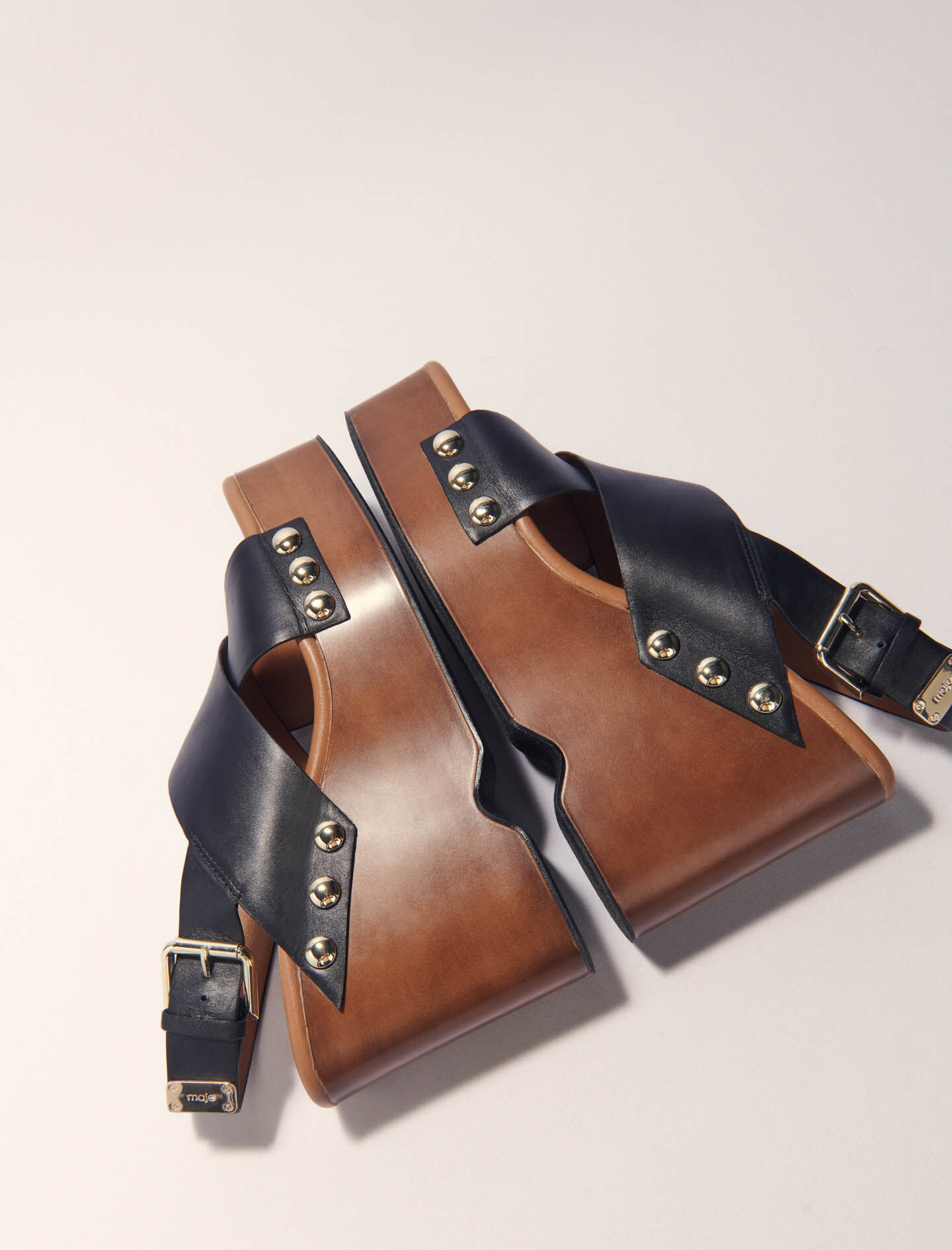 Leather platform sandals Black / Gray For Women | Maje