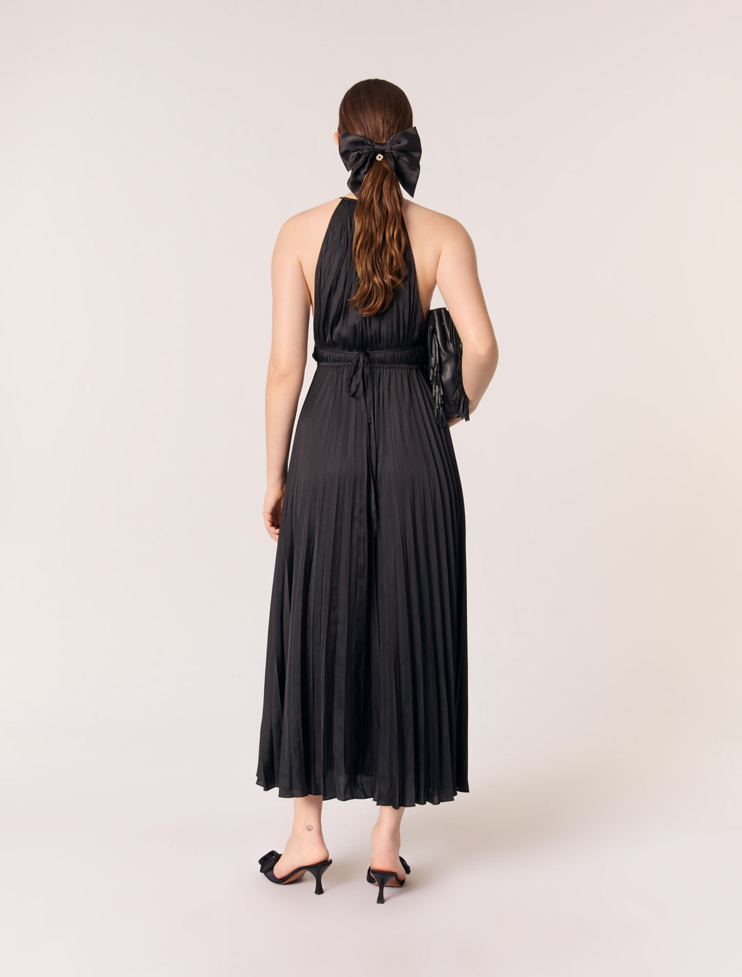 Pleated satin maxi dress