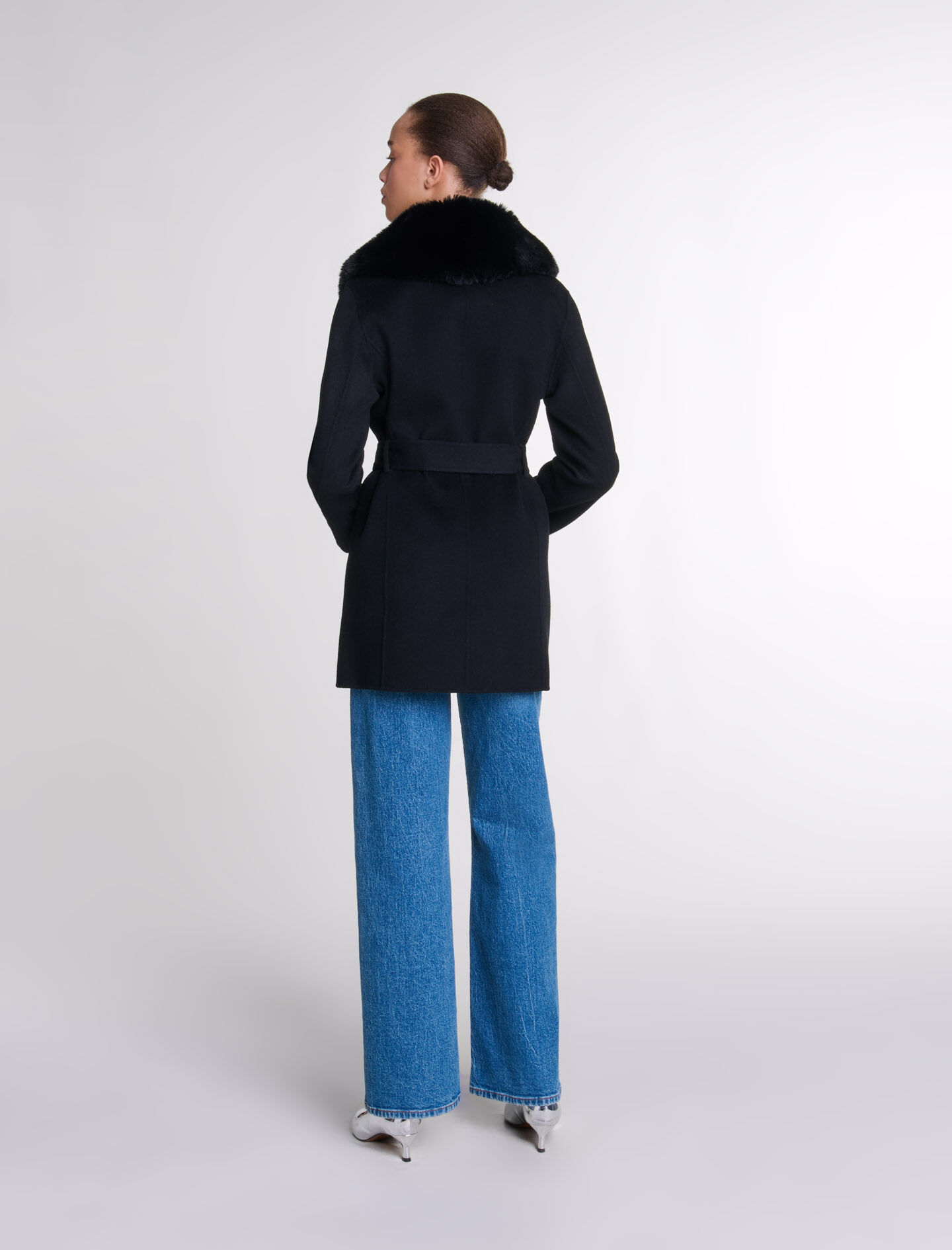 Double-faced mid-length coat Black / Gray For Women | Maje Double-faced mid-length coat Black / Gray For Women | Maje