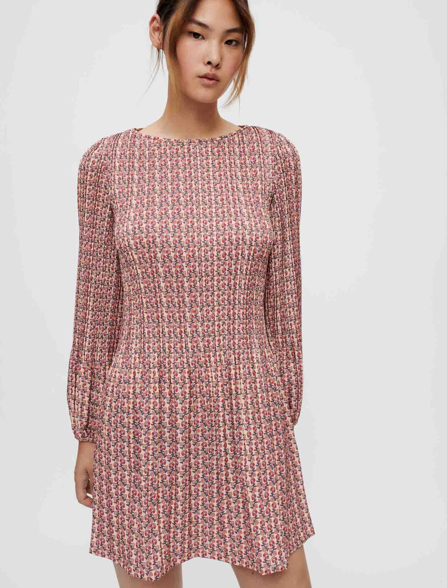 Printed, pleated dress