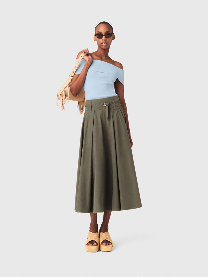 Cotton pleated maxi skirt