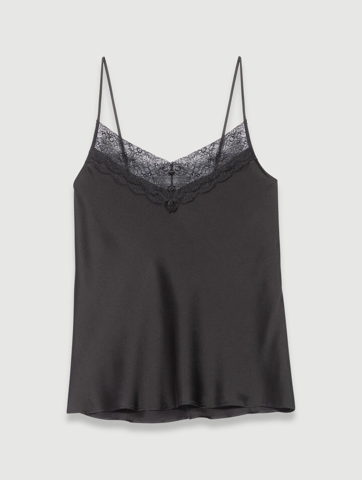 Silk satin and lace slip top 