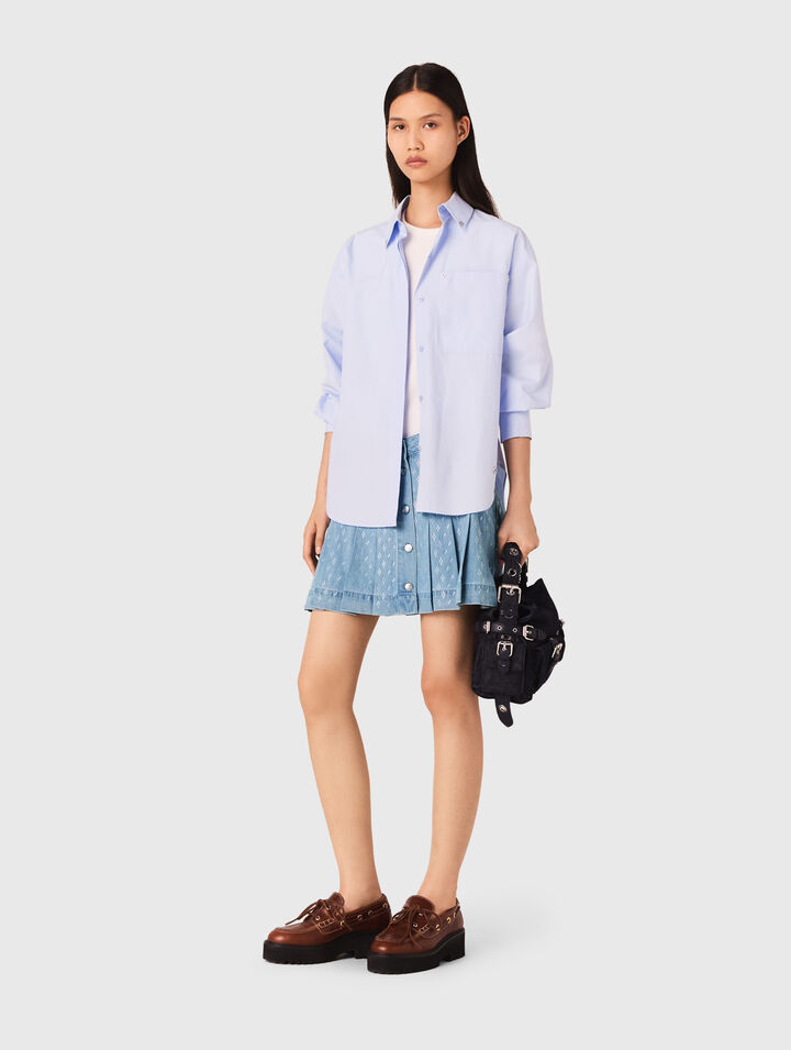Short pleated denim skirt with strass