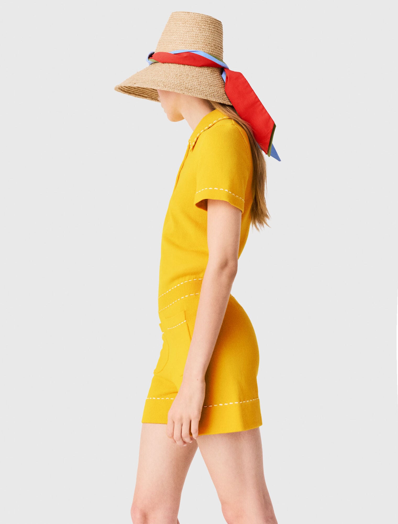 Knit playsuit with polo collar