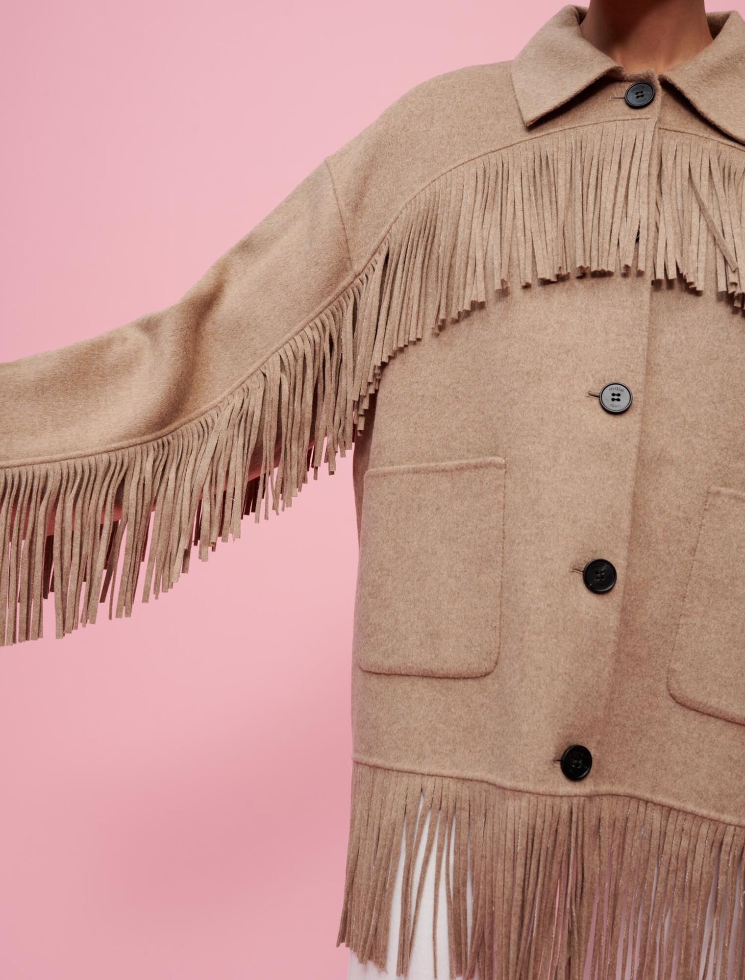 Double-faced coat with fringing