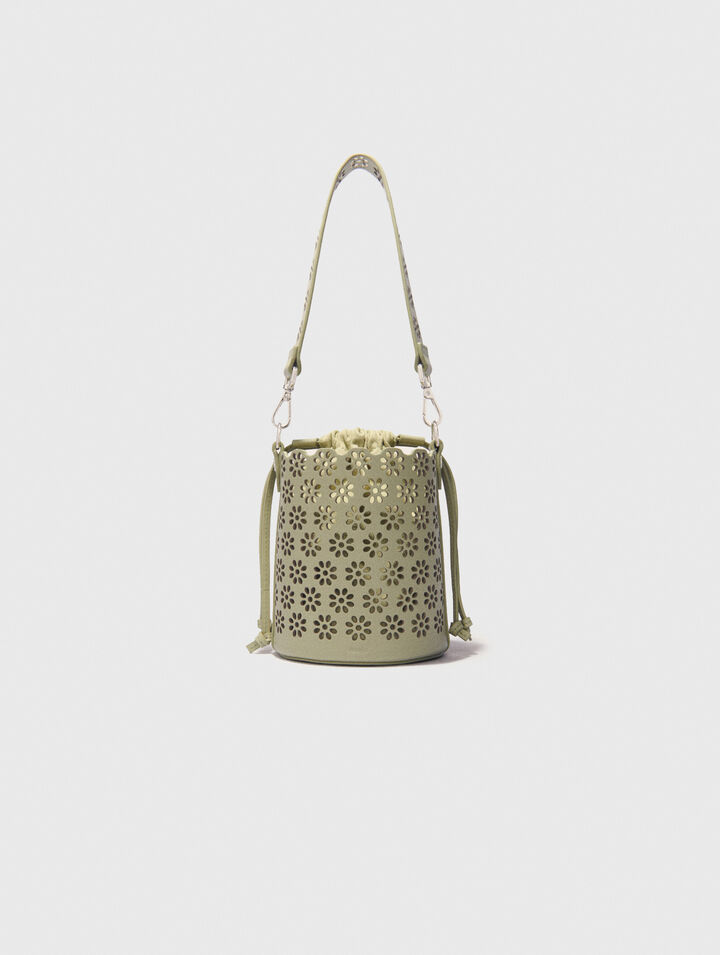 Perforated leather bucket bag
