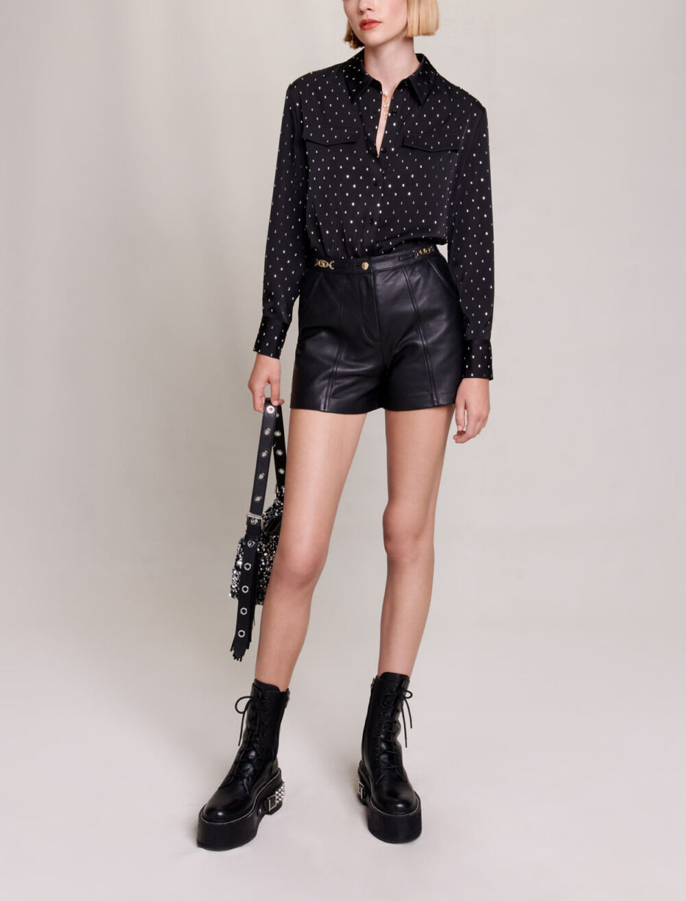 maje キュロット Leather shorts Black / Gray For Women | Maje
