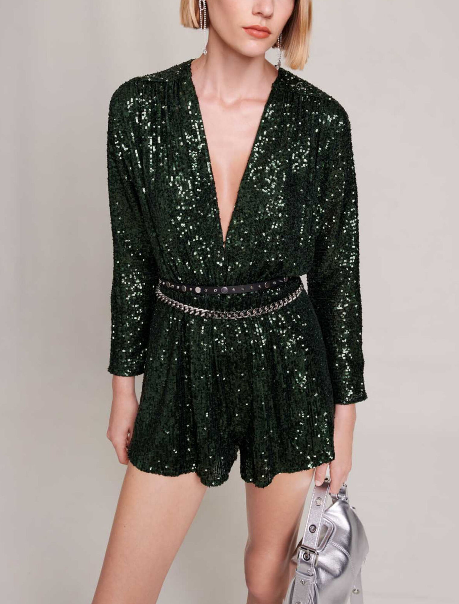 Sequinned wide-leg playsuit