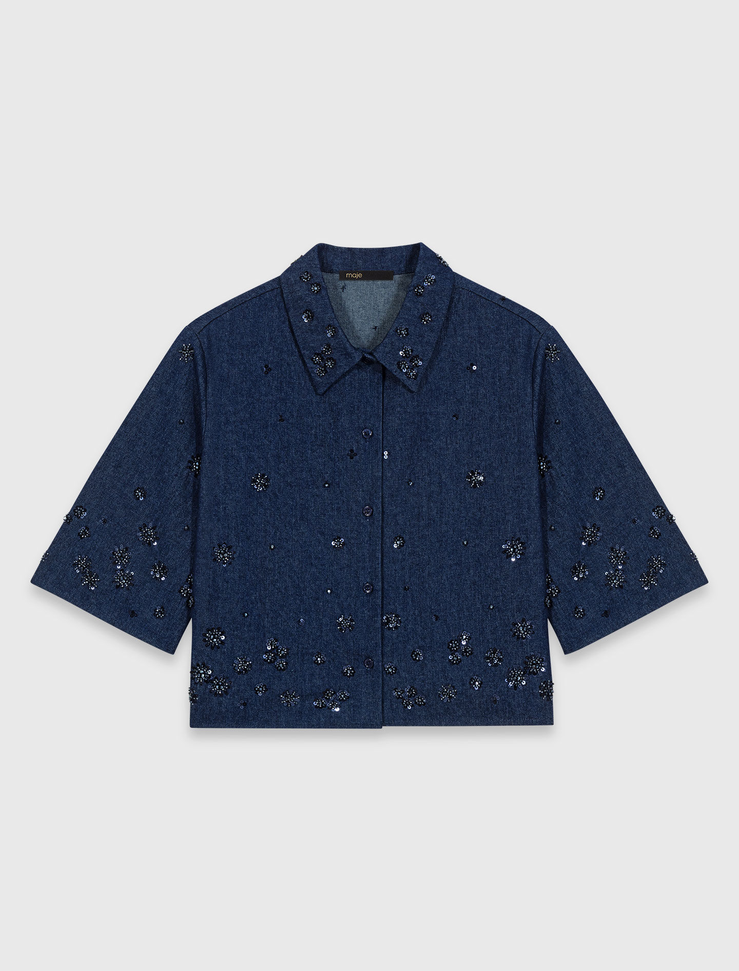 Embroidered cropped denim shirt Blue For Women | Maje