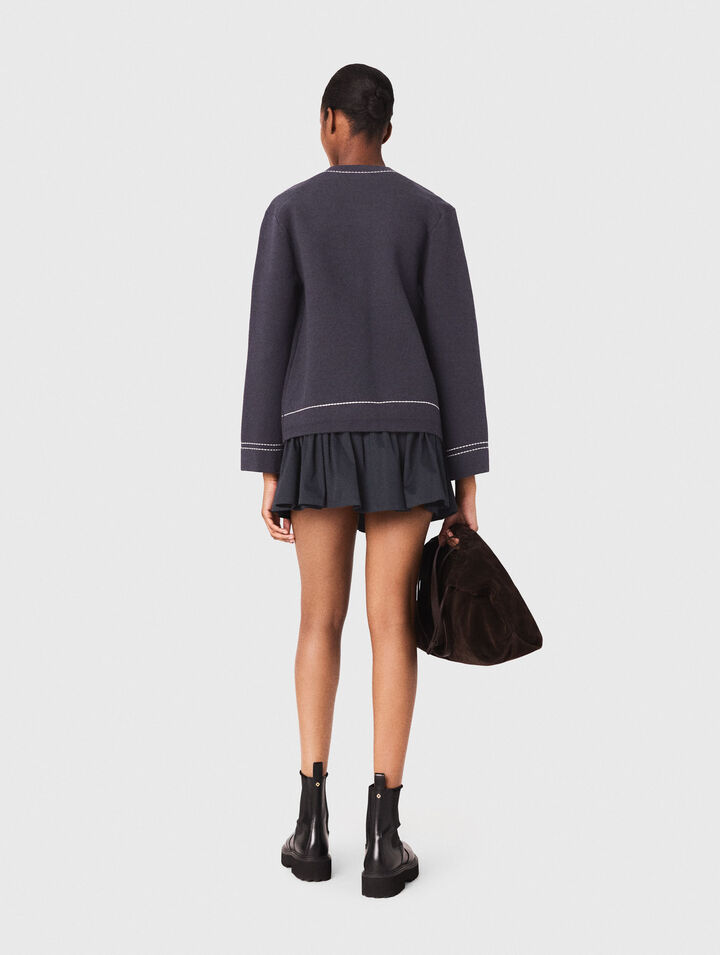 Long topstitched knit cardigan