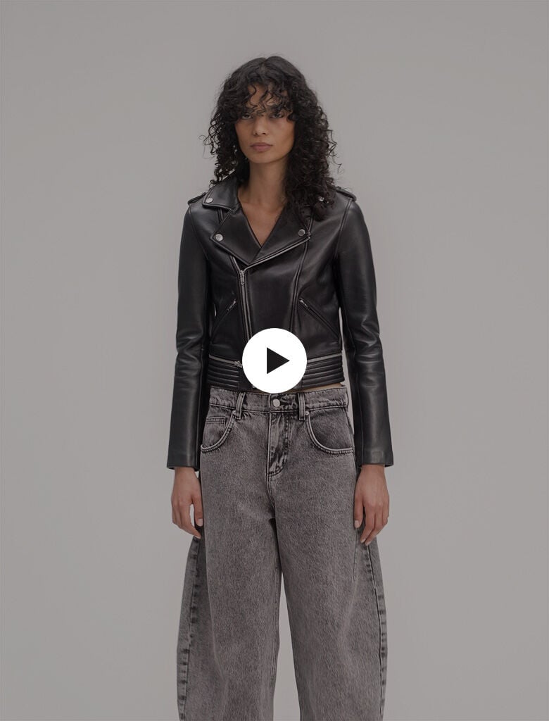 Leather biker-style jacket Black / Gray For Women | Maje