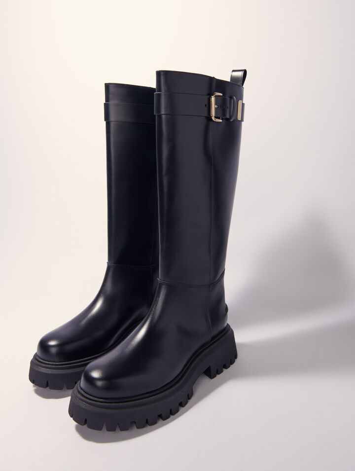 Buckled leather boots