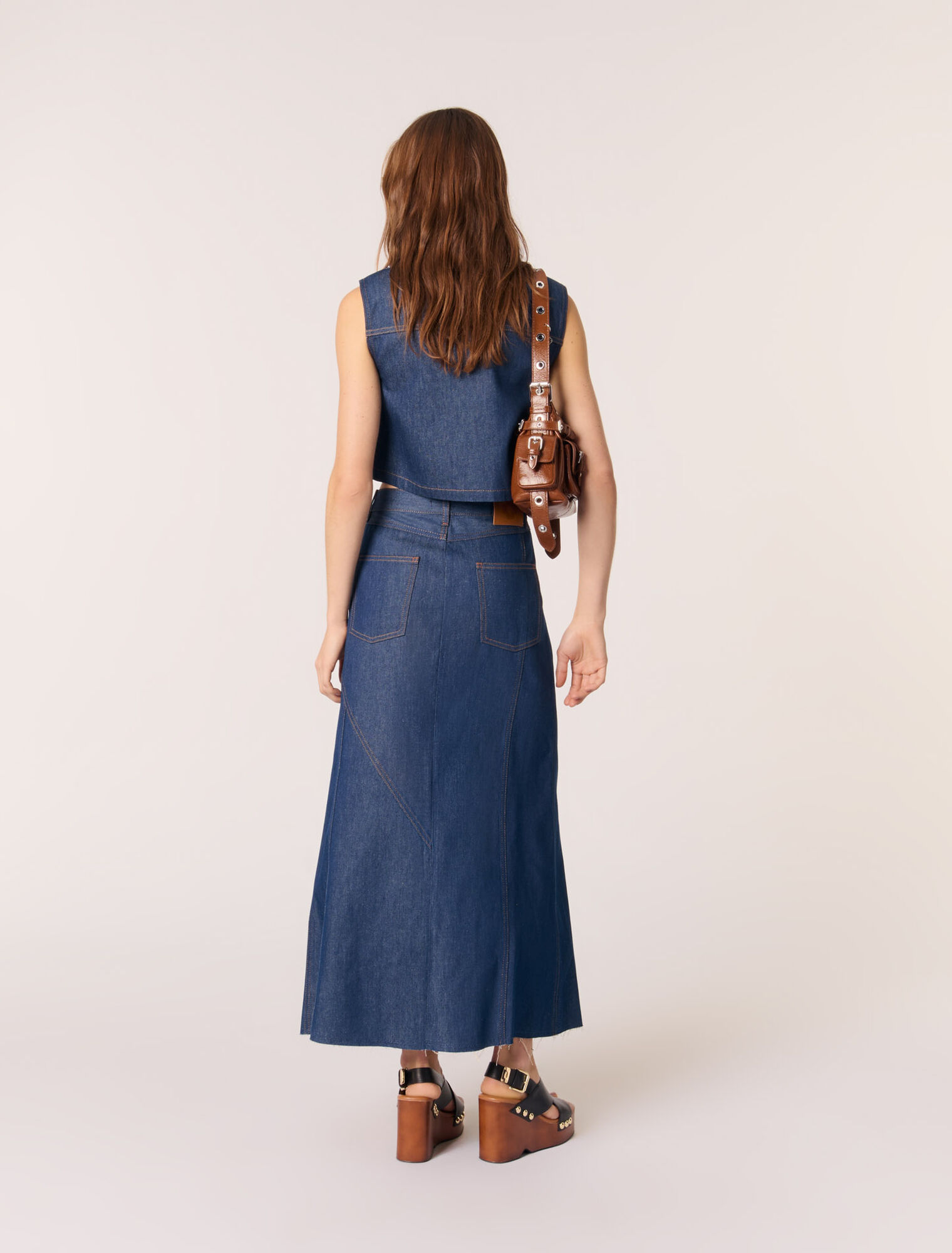 Denim cropped sleeveless jacket