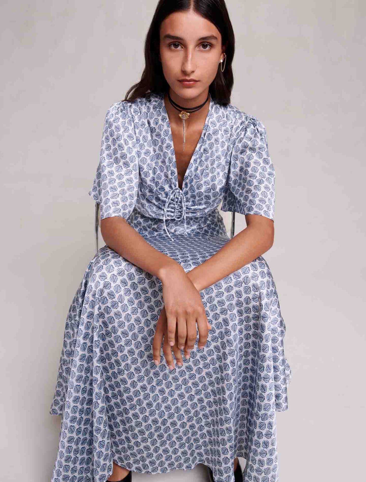 Long asymmetric satin dress