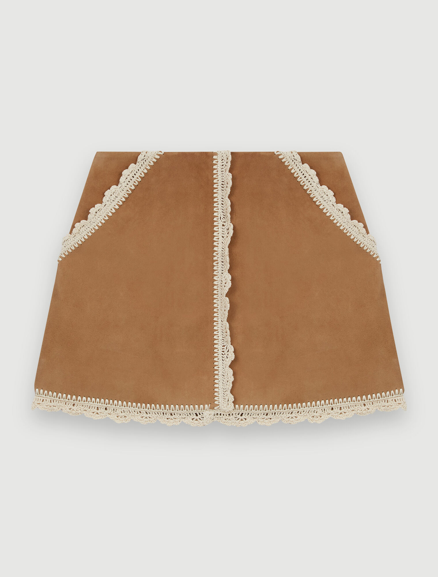 Suede skirt with crochet trim
