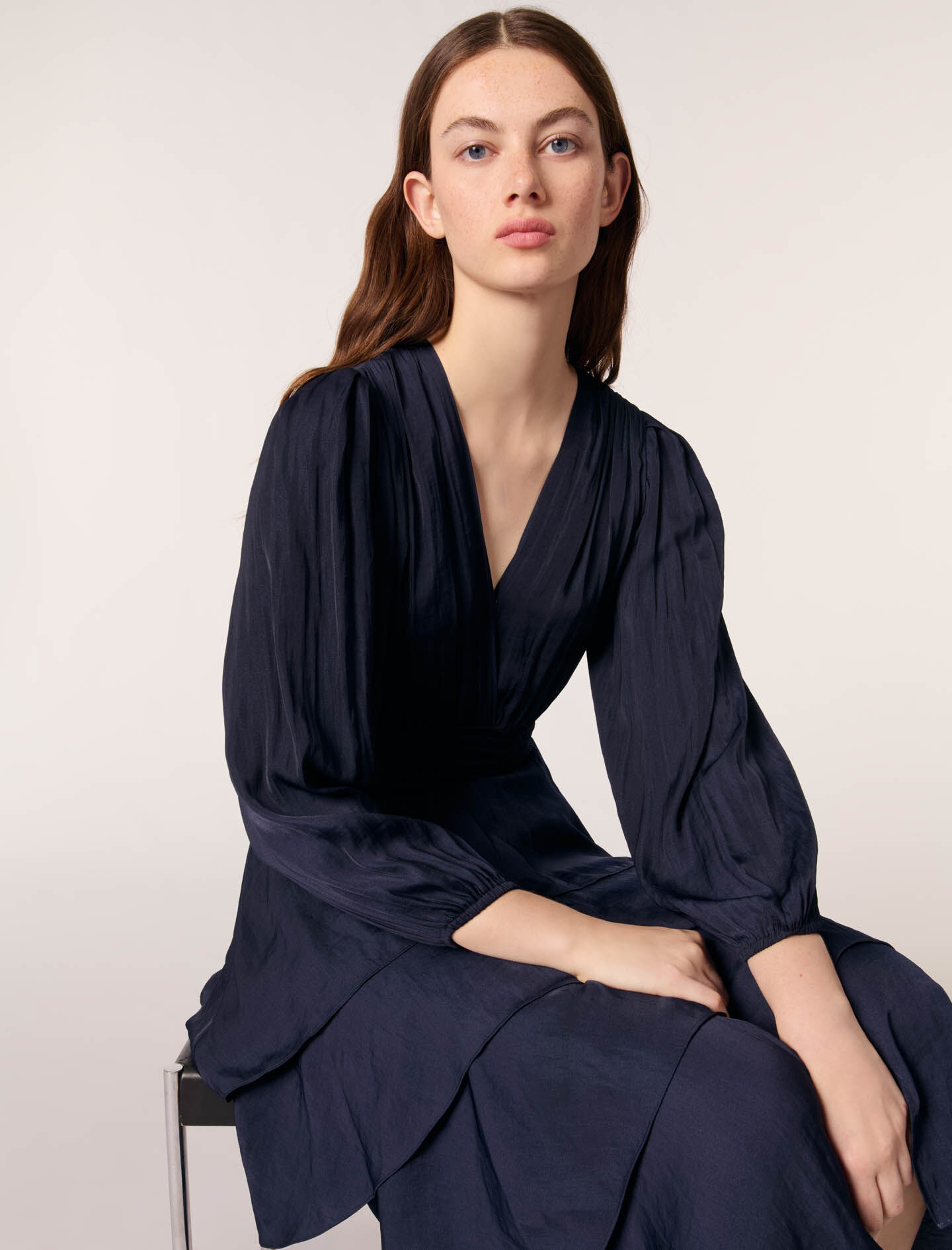 Ruffled maxi dress Blue For Women | Maje