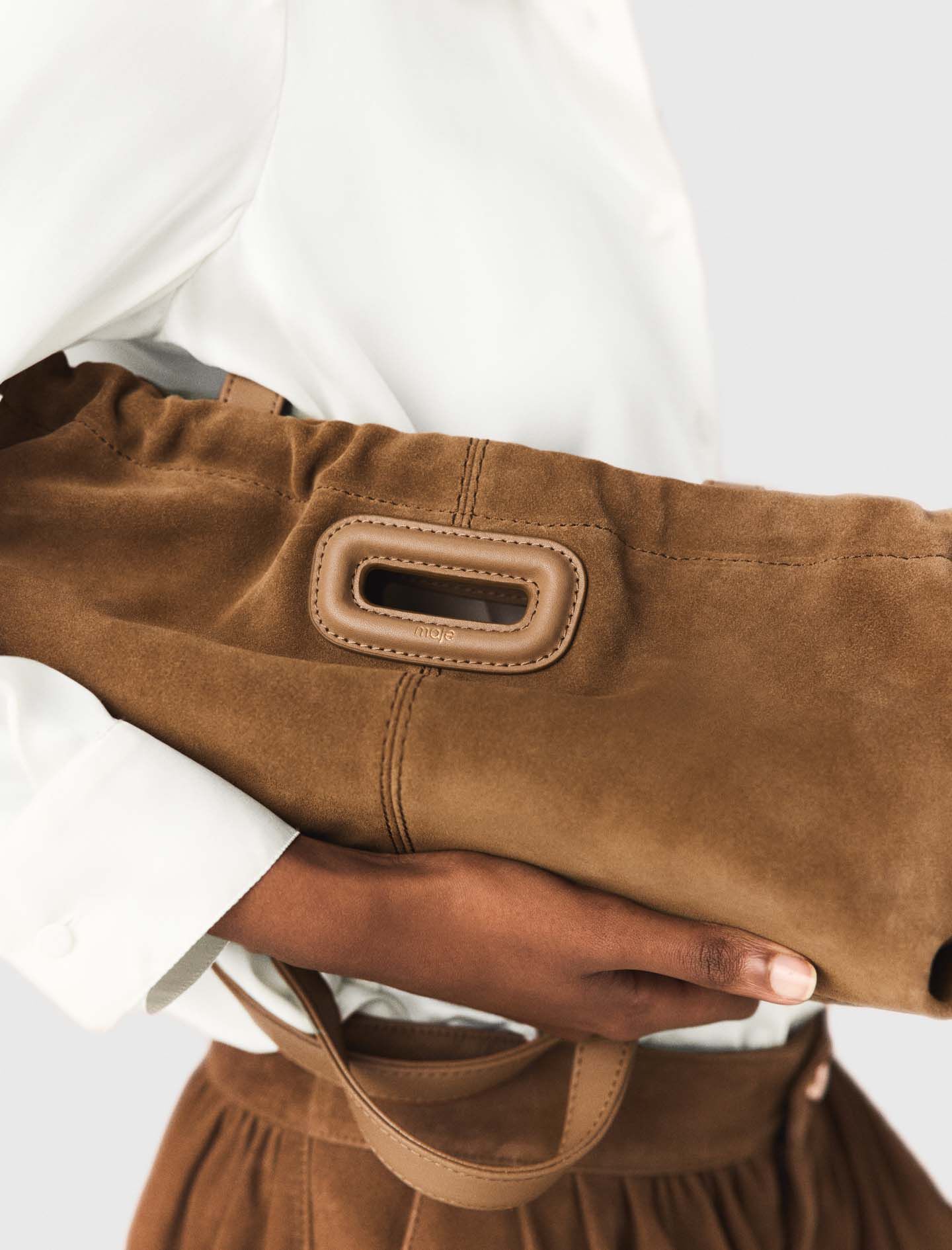 Suede Milpli Gazette bag Brown For Women | Maje