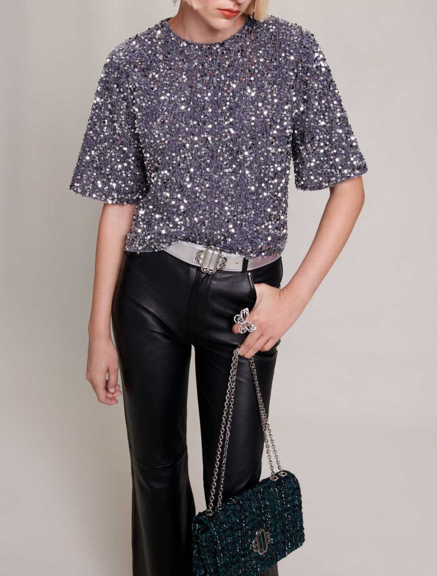 Sequinned velvet top