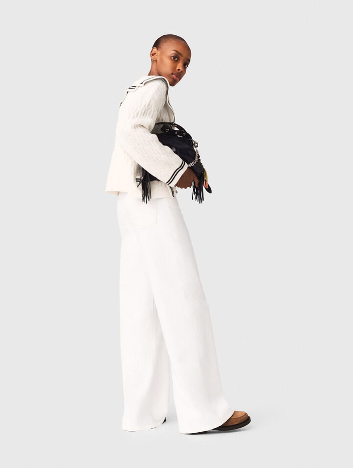 Cable-knit boat neck cardigan