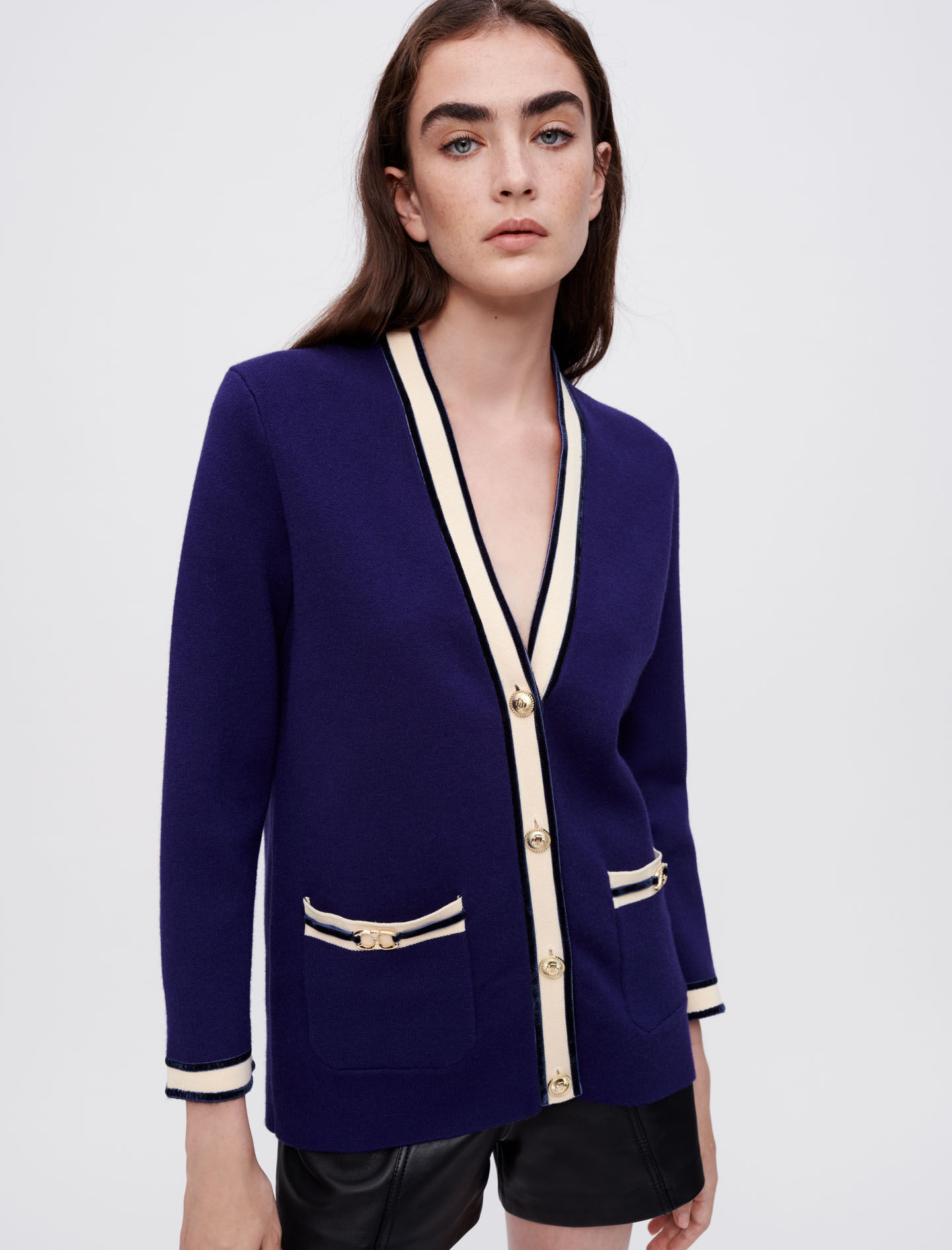 Knit cardigan with horsebit details