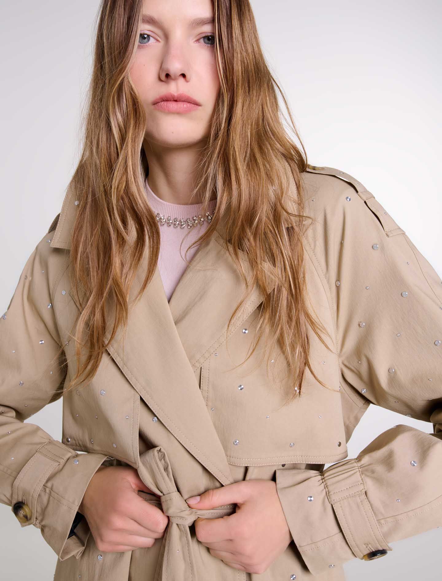 Studded elastic waist trench coat Natural For Women | Maje Studded elastic waist trench coat Natural For Women | Maje