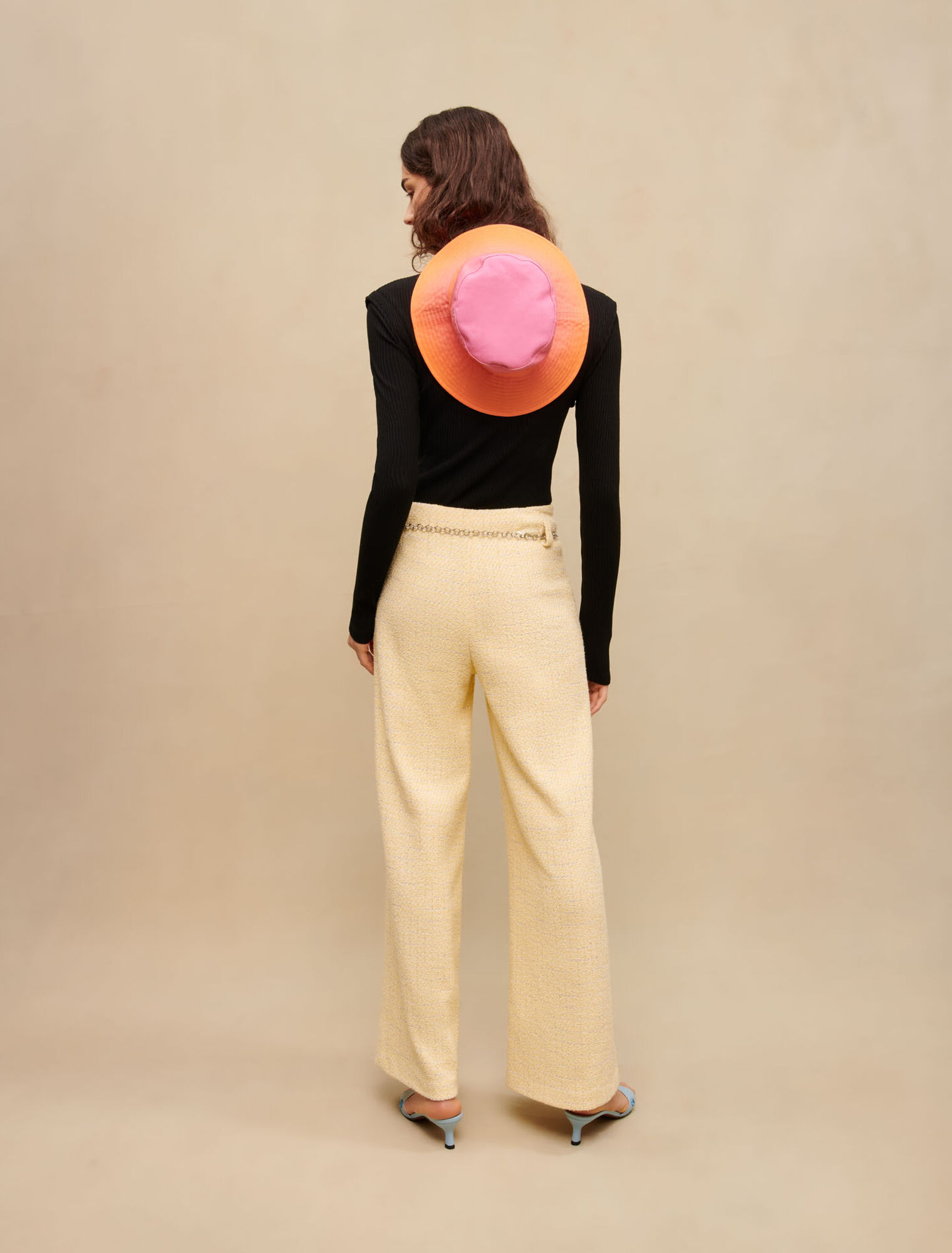 Yellow tweed belted trousers