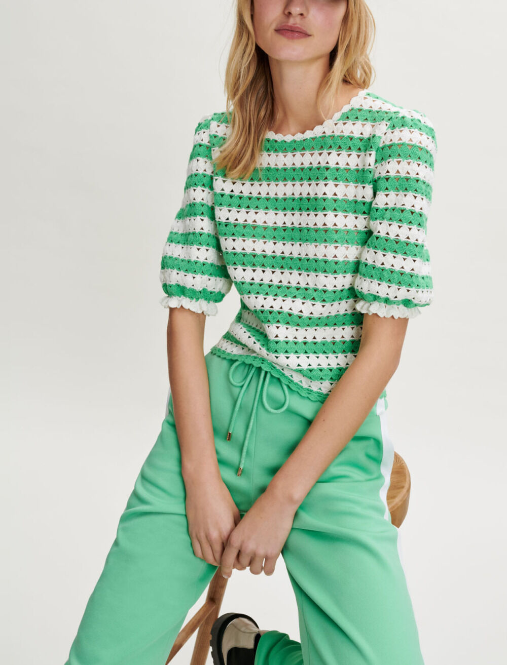 Crochet striped pullover
