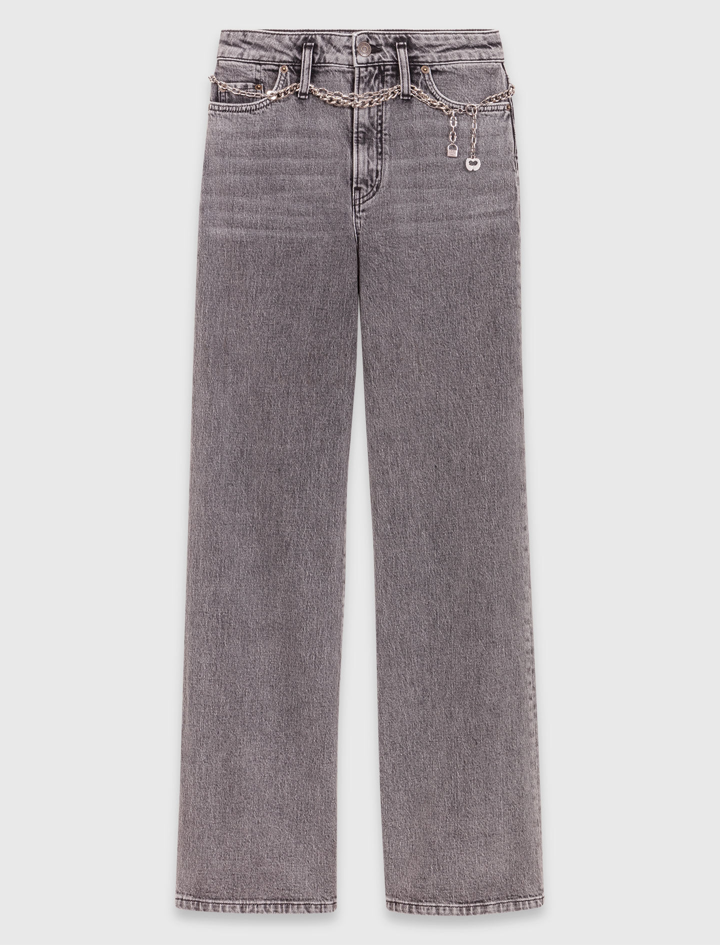 Wide-leg jeans with chain-link belt Black / Gray For Women | Maje