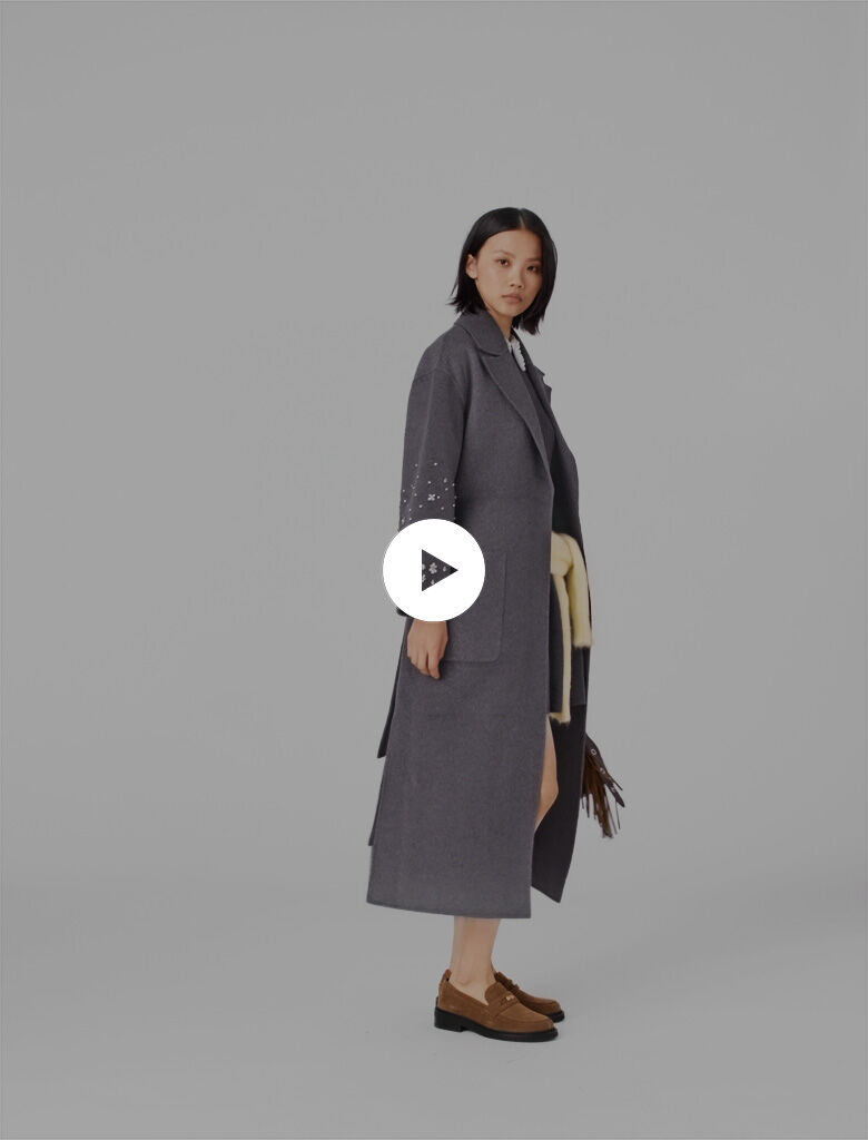 Long double-faced rhinestone coat Black / Gray For Women | Maje