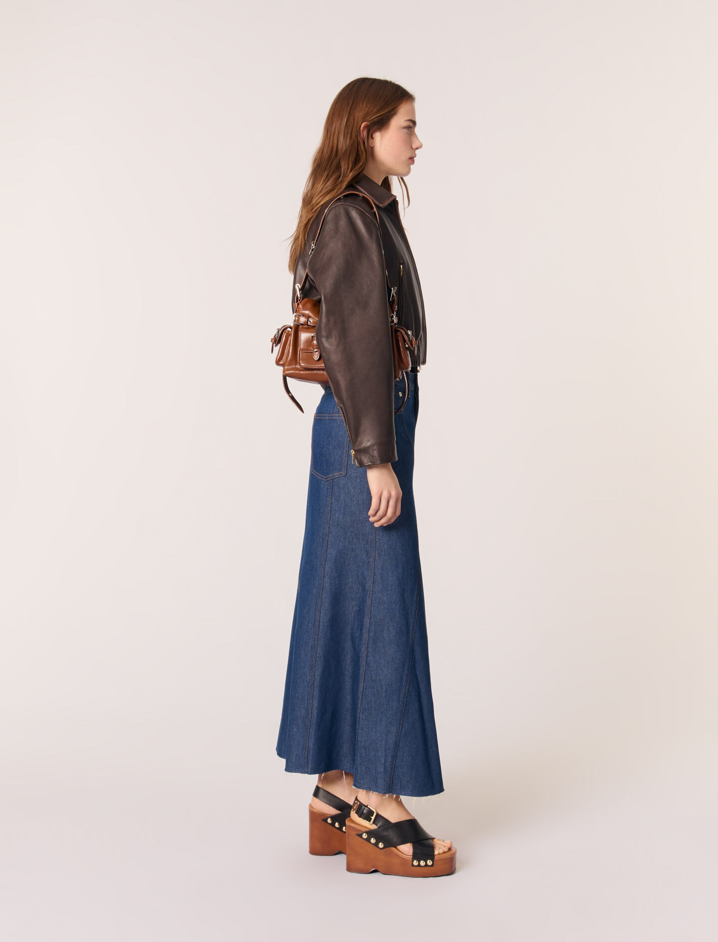 【WONDER WONDER】Inta Damage Blue Denim Long Skirt Atune Cut Washed Denim Maxi Long Skirt - WONDER WONDER | 60