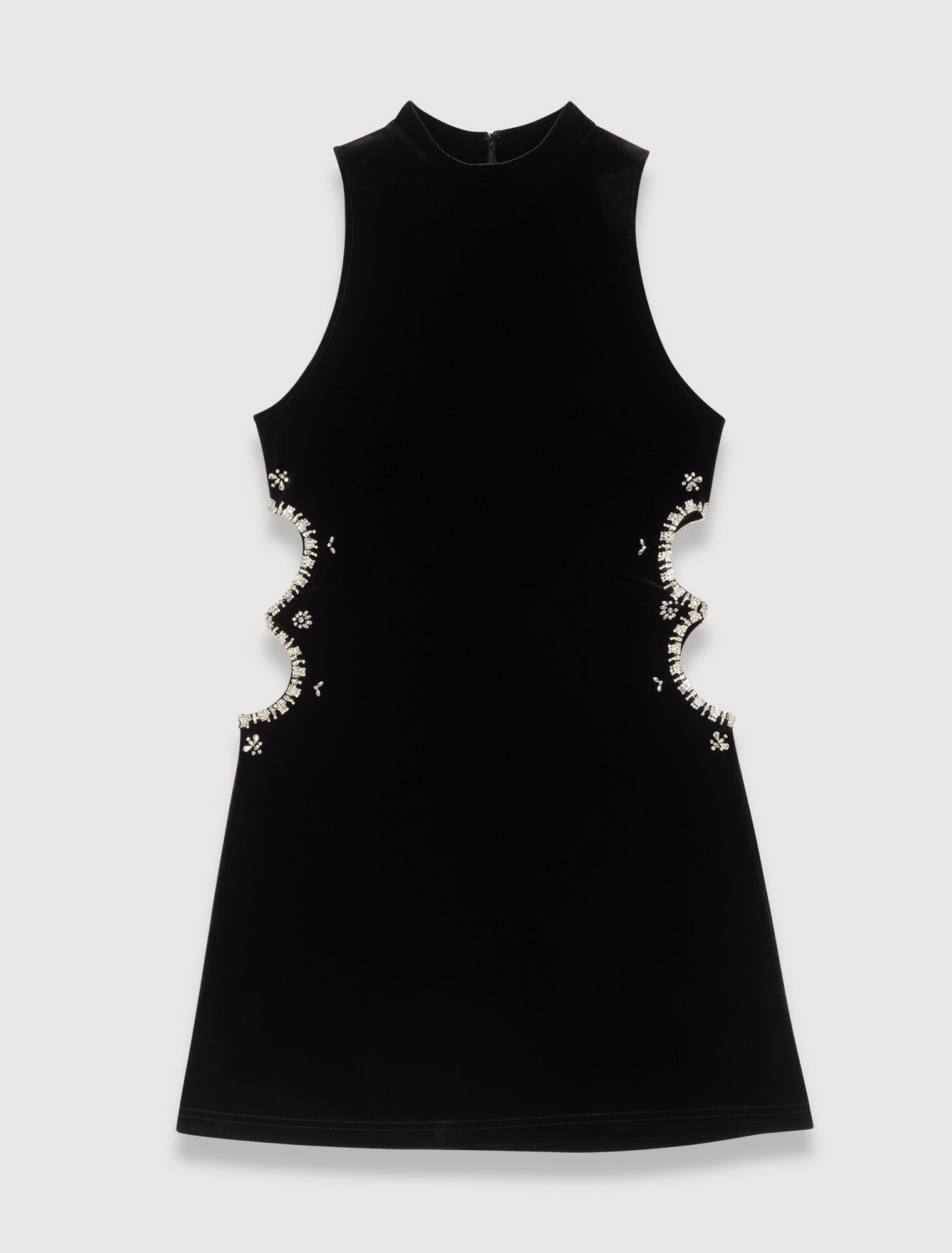 Short velvet dress with rhinestones