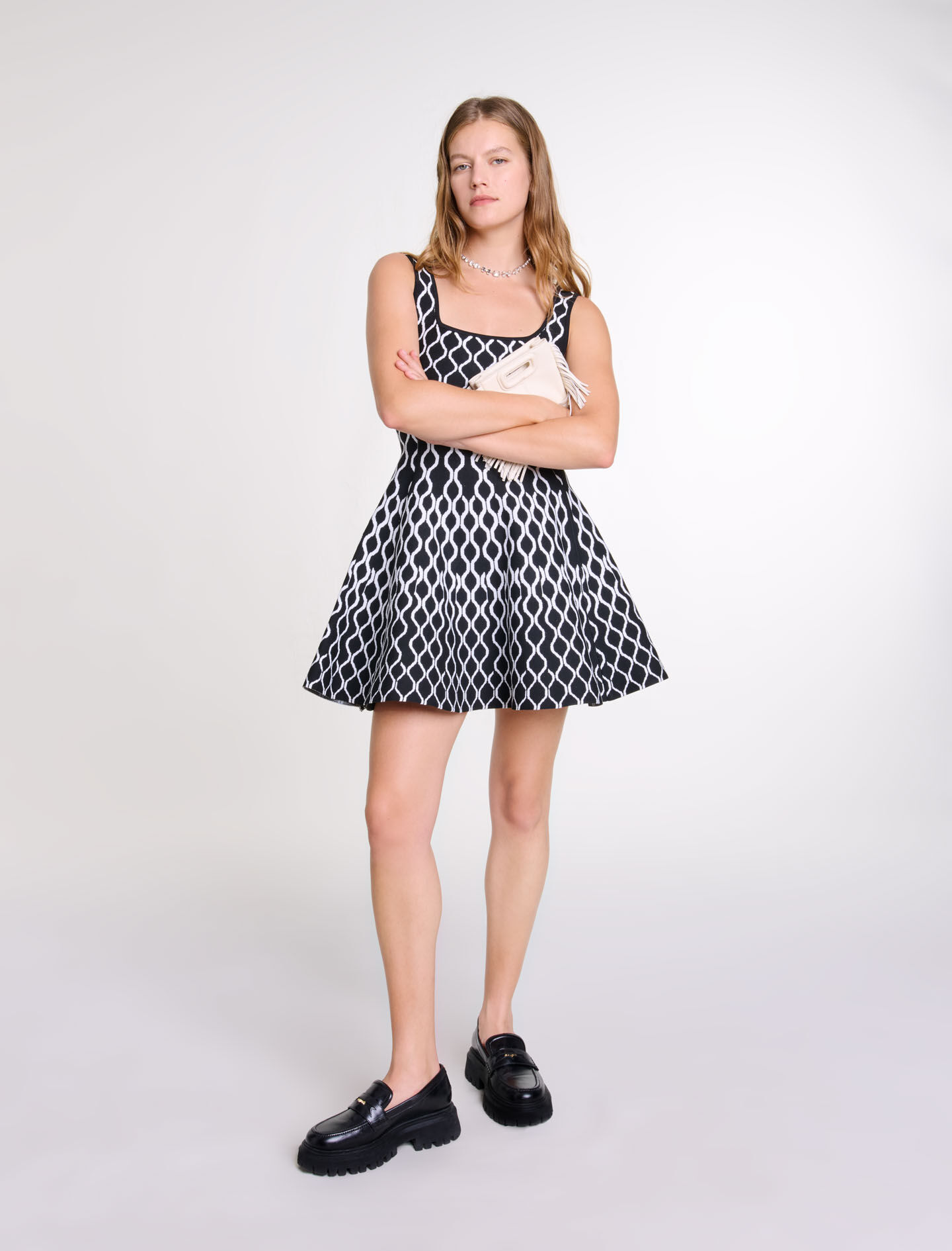 Black and white knit dress hot sale