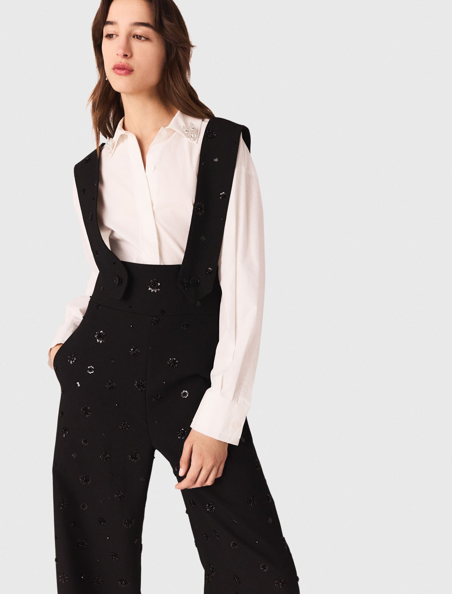 Embroidered trousers with braces