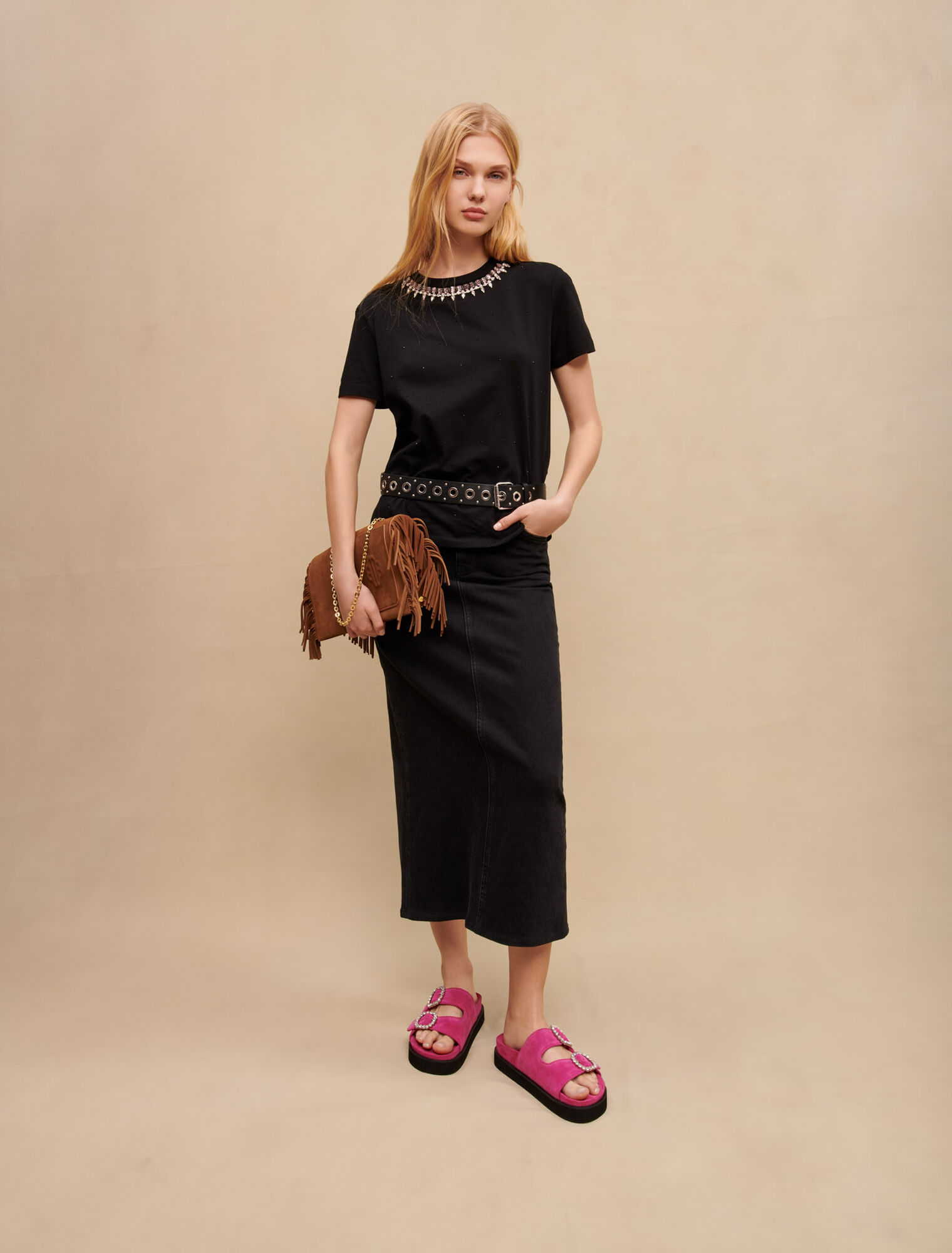 Jersey T-shirt with diamanté