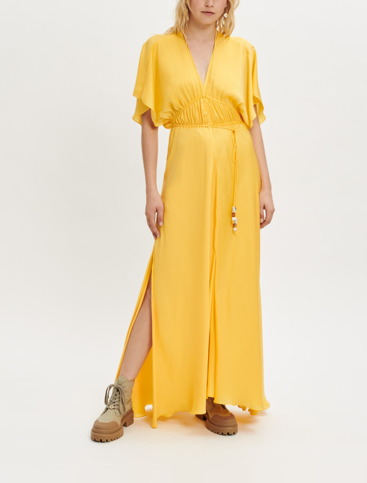 Satin scarf dress with pearl jewels