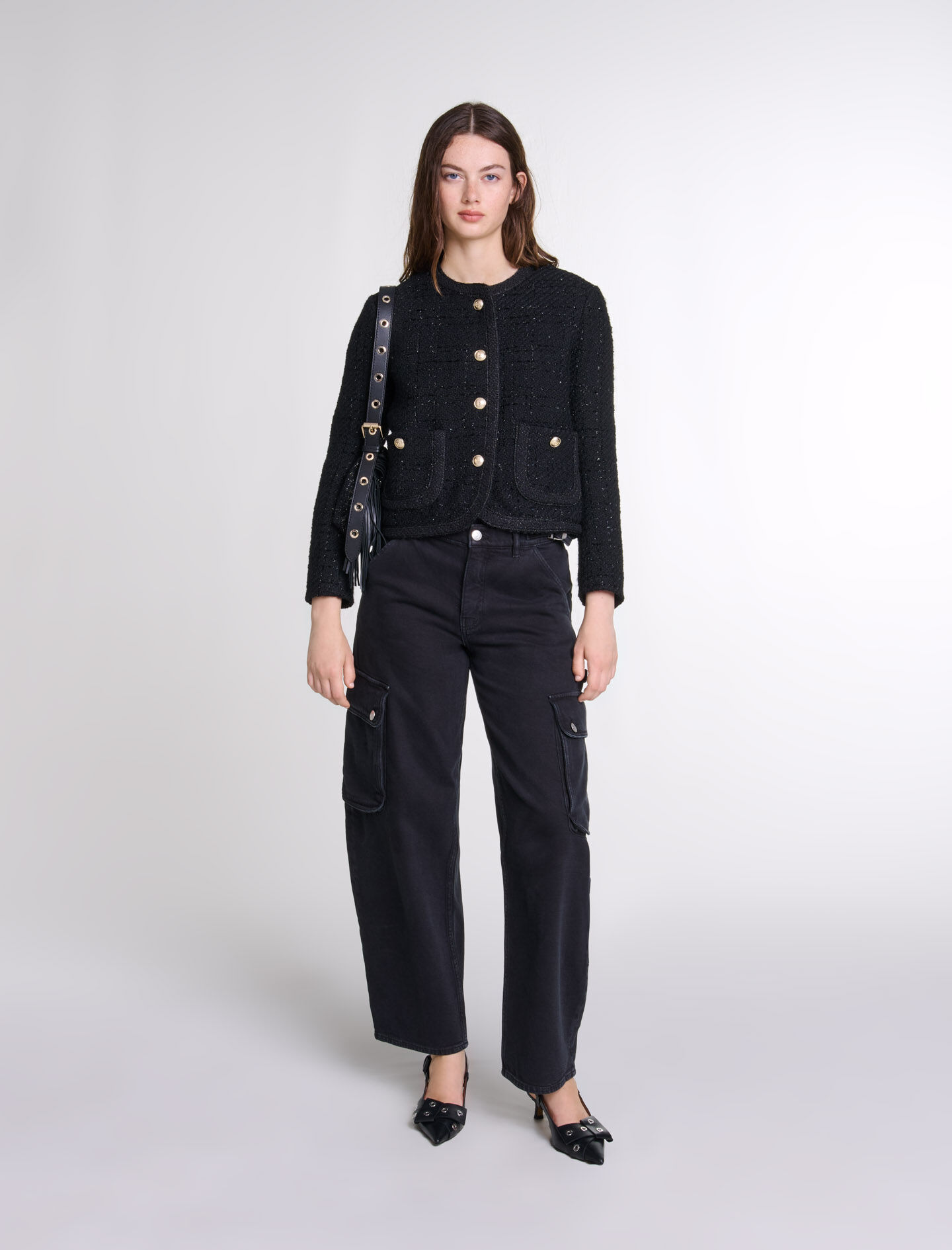 Short tweed jacket Black Gray For Women Maje