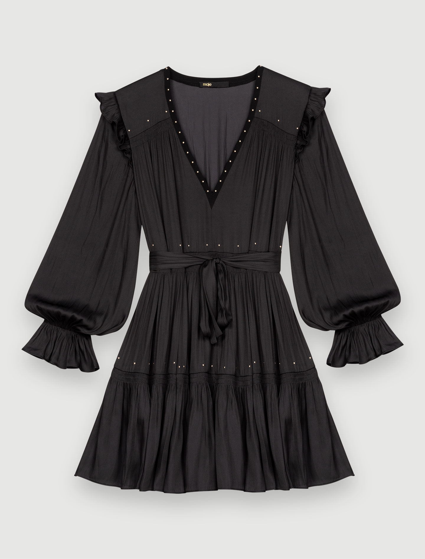 Black flowing satin dress, gold studs Black / Gray For Women Black flowing satin dress, gold studs Black / Gray For Women