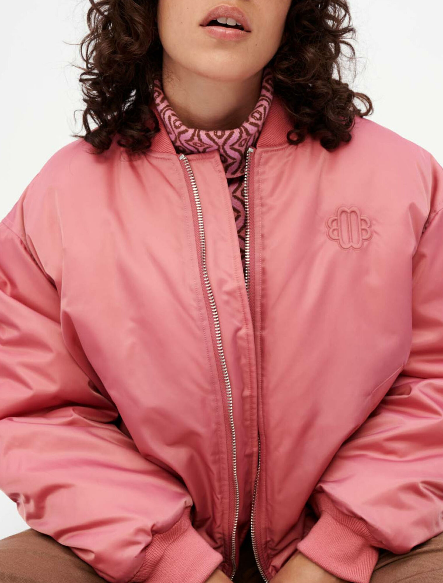 Oversized rosewood bomber jacket