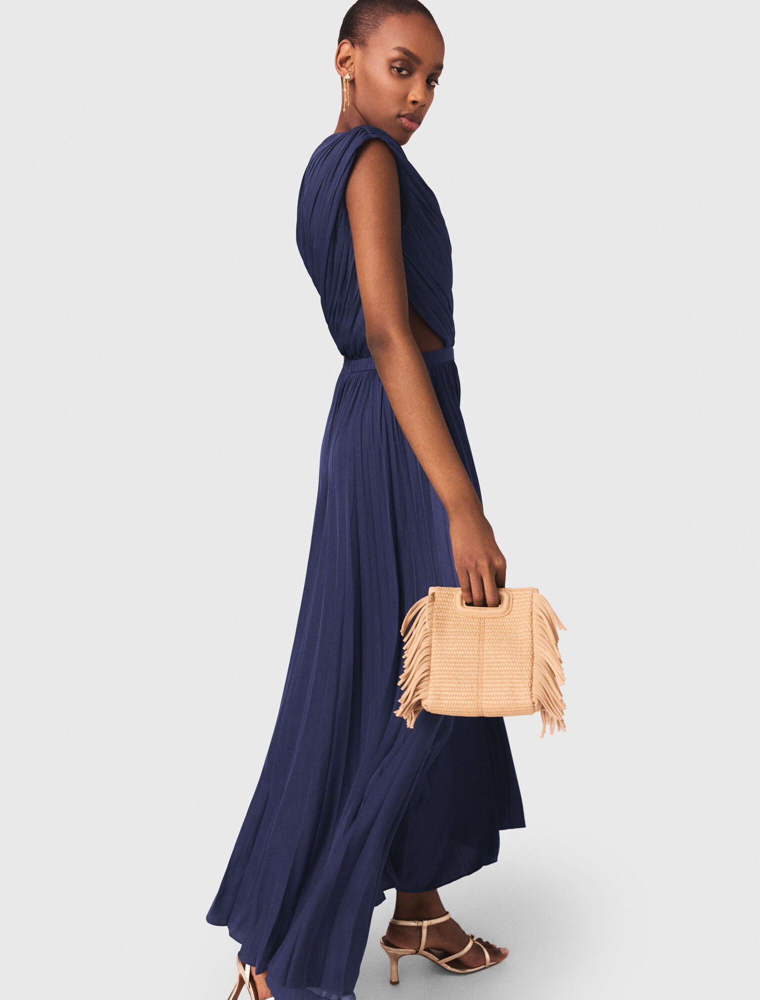 Asymmetrical pleated maxi dress