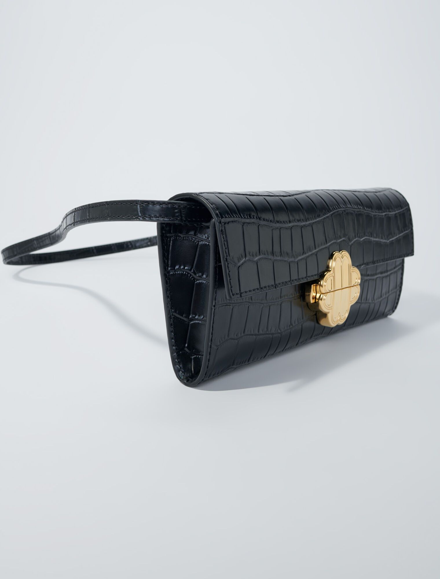 Croc-effect embossed leather bag