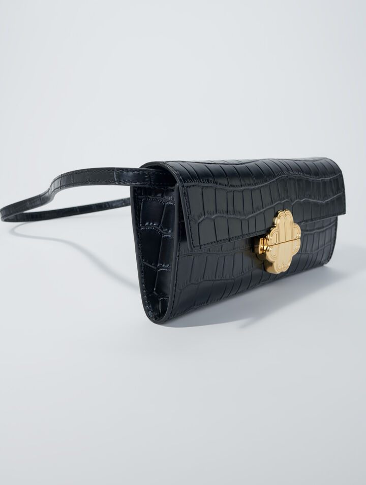 Croc-effect embossed leather bag