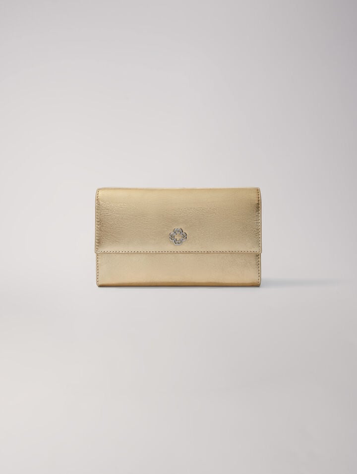 Leather clutch bag with chain