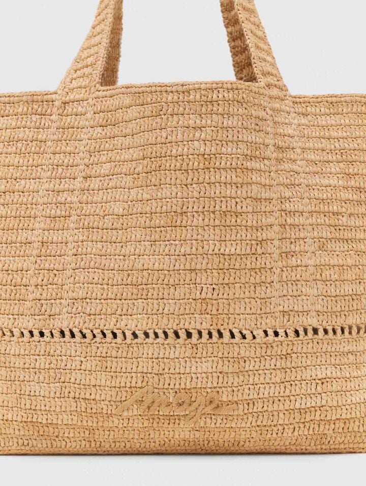 Crocheted raffia tote bag