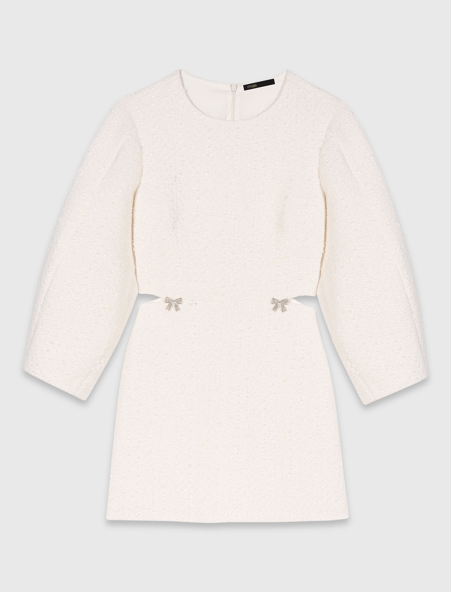 Short balloon-sleeve tweed dress White For Women | Maje
