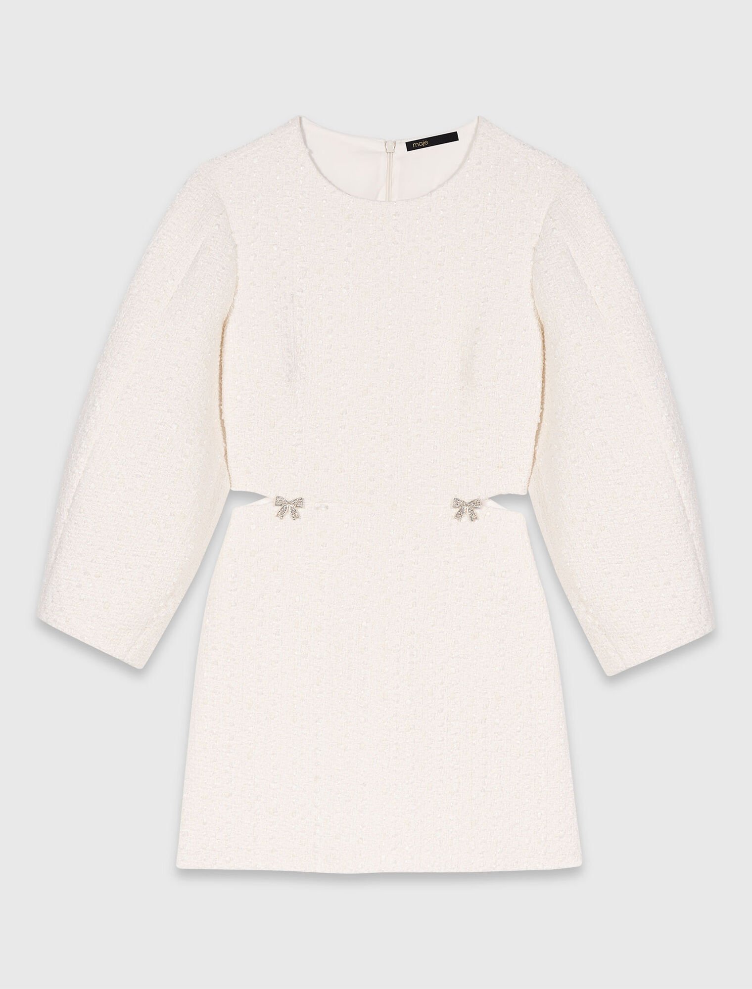 Short balloon-sleeve tweed dress