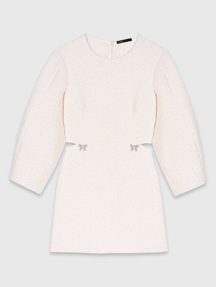 Short balloon-sleeve tweed dress