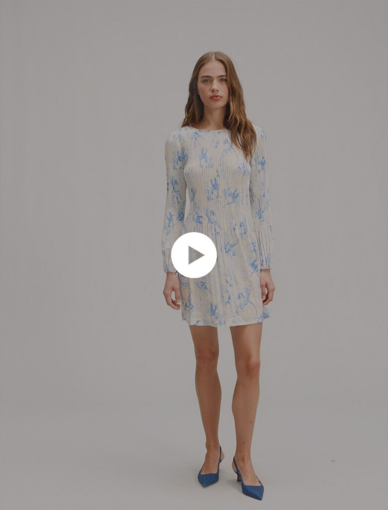 Patterned pleated dress Blue For Women | Maje
