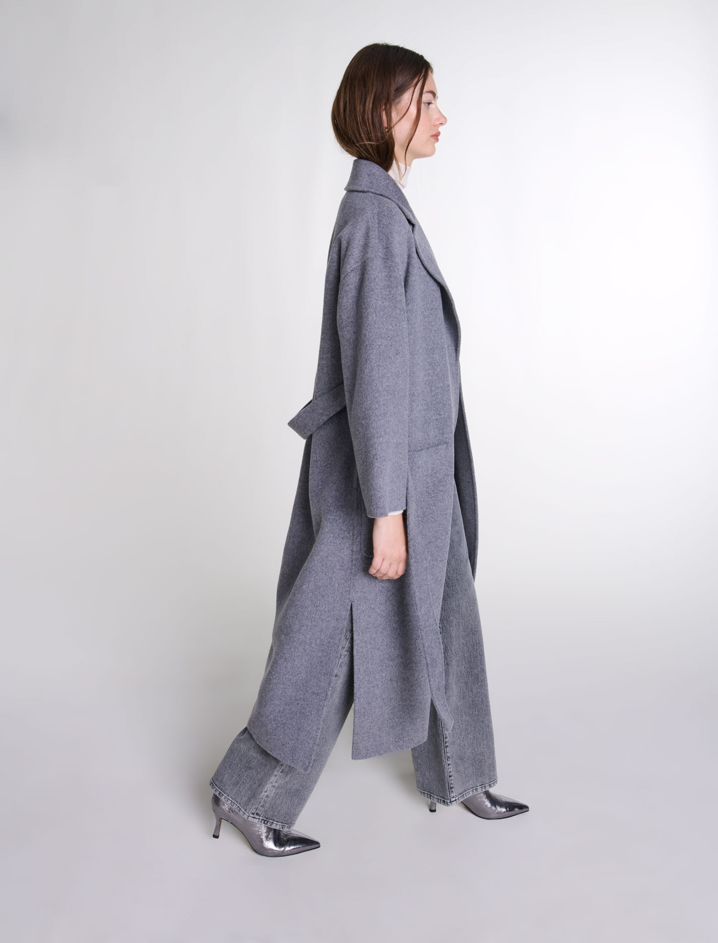 行列のできるレビュー商品、集めました。高評価アイテム Long double-faced Maje | Women For Gray / Black belt with coat ジャケット・アウター