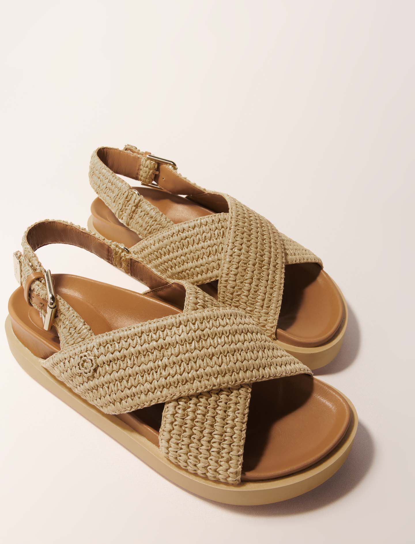 MAJE [マージ] Woven Strap Flat Sandals Raffia-effect flat sandals Natural For Women | Maje